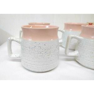 Set of 4 Speckled Pink White Pottery Coffee Mugs